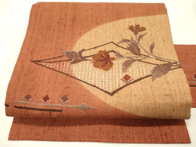 平和屋着物●中国三大刺繍　スワトウ刺繍　汕頭刺繍　相良刺繍　総刺繍　九寸名古屋帯　紬地　草花　正絹　逸品　DABD0303op 22,464円