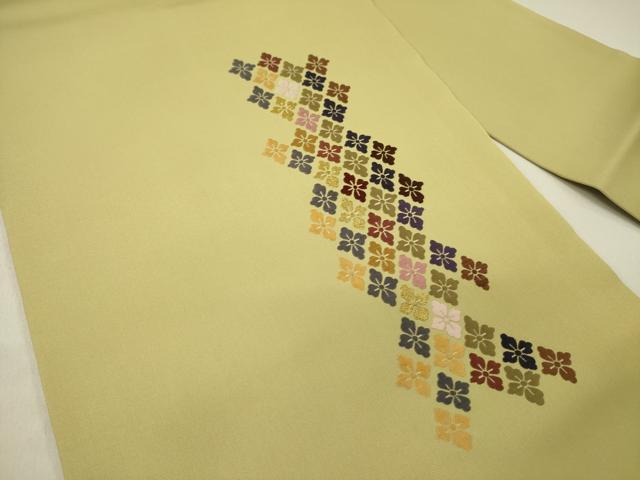 平和屋着物●塩瀬　九寸名古屋帯　唐織　作家物　花菱文　金糸　正絹　逸品　DABD0330op_1