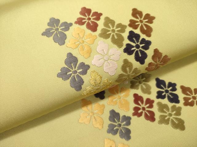 平和屋着物●塩瀬　九寸名古屋帯　唐織　作家物　花菱文　金糸　正絹　逸品　DABD0330op_2