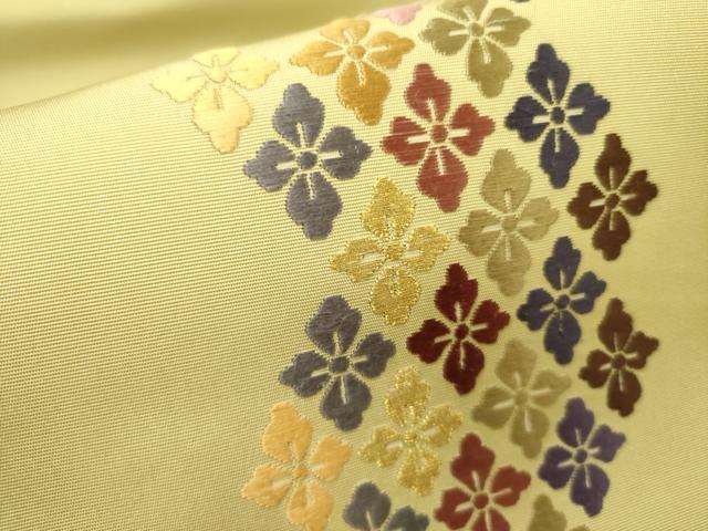 平和屋着物●塩瀬　九寸名古屋帯　唐織　作家物　花菱文　金糸　正絹　逸品　DABD0330op_3