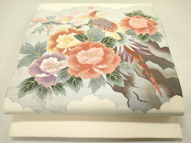 平和屋着物●爪掻き本綴れ　八寸名古屋帯　尾長鳥花文　金銀糸　正絹　逸品　DABD0333op 20,930円