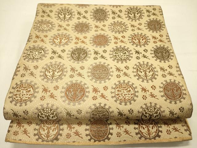 平和屋着物●アンティーク　大正ロマン　九寸開き名古屋帯　動物丸文　正絹　逸品　DABD0356op