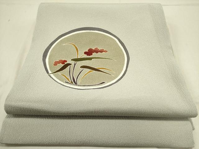 平和屋着物●太鼓柄袋帯　草花丸文　金彩　鬼しぼ縮緬　正絹　逸品　DABD0444op　