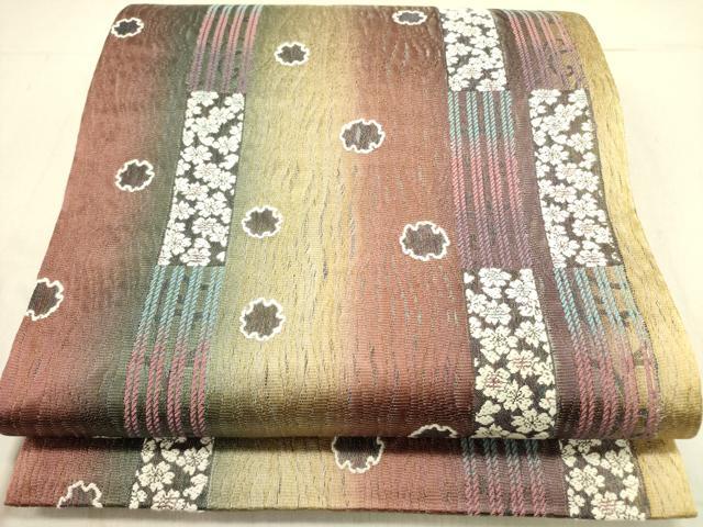 平和屋着物●六通柄袋帯　唐織　芭蕉系バンブー和紙織　舞桜　正絹　逸品　未使用　DABD0469op