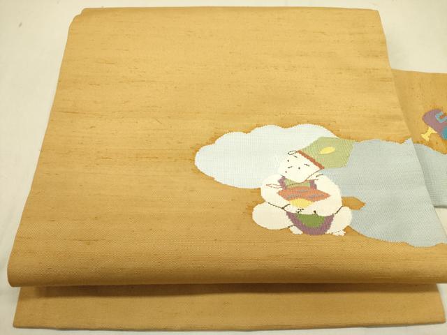 平和屋着物●九寸名古屋帯　紬地　人物文　正絹　逸品　DABD0489op 平和屋着物○九寸名古屋帯 紬地 人物文 正絹 逸品 DABD0489opの通販は