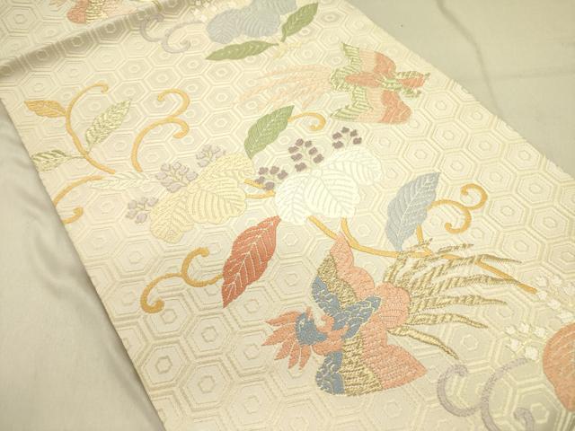 平和屋着物●九寸開き名古屋帯　唐織　花鳥文　金糸　正絹　逸品　DABD0490op_1