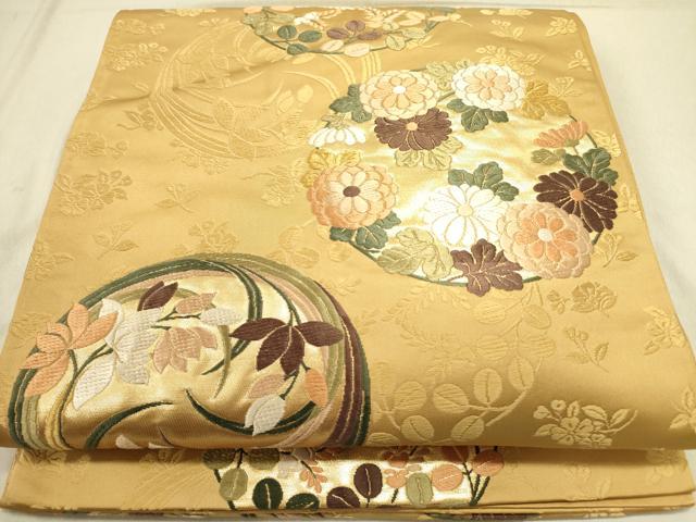 平和屋着物●六通柄袋帯　唐織　草花丸文　金糸　正絹　逸品　DABD0516op 平和屋着物○六通柄袋帯 唐織 草花丸文 金糸 正絹 逸品 DABD0516opの