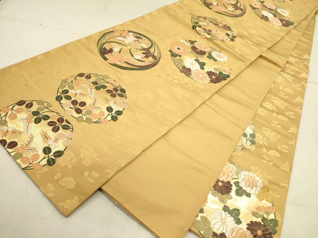 平和屋着物●六通柄袋帯　唐織　草花丸文　金糸　正絹　逸品　DABD0516op 平和屋着物○六通柄袋帯 唐織 草花丸文 金糸 正絹 逸品 DABD0516opの