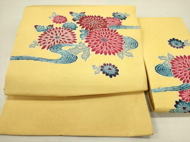 平和屋着物●つけ帯　型染　菊　正絹　逸品　DABD0593op