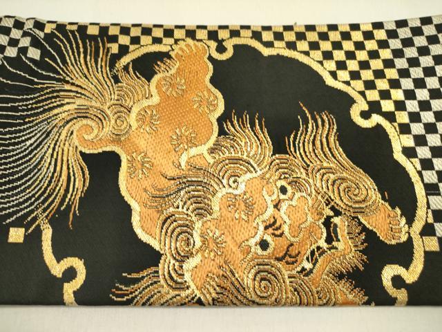 平和屋着物○アンティーク 大正ロマン 九寸名古屋帯 唐織 唐獅子 雪輪