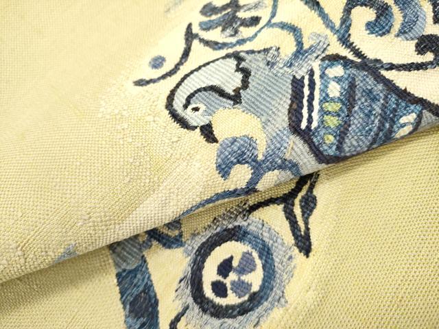 平和屋着物○八寸名古屋帯 本藍 すくい織 紬地 花鳥文 正絹 逸品