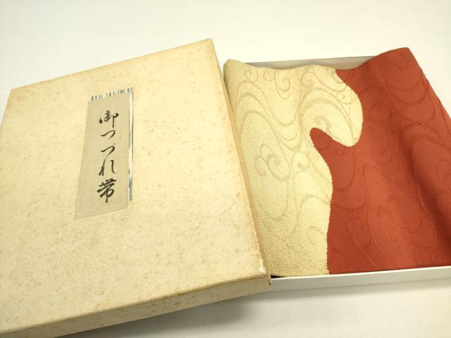 平和屋着物●八寸名古屋帯　綴れ　幾何学文様　金糸　共箱付き　正絹　逸品　DABD0803op
