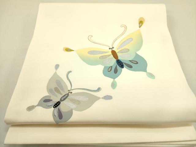 平和屋着物●塩瀬　九寸開き名古屋帯　舞蝶文　金銀彩　正絹　逸品　DABD0832op