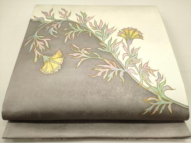 平和屋着物●染色作家　田中文子　太鼓柄袋帯　草花　金彩　正絹　逸品　DABD0847op
