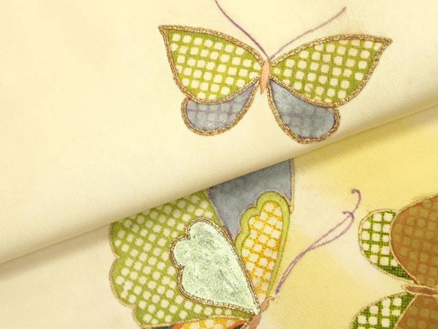 平和屋着物●アンティーク　大正ロマン　九寸開き名古屋帯　駒刺繍　舞蝶文　金彩　正絹　逸品　DABD0885op 平和屋着物○アンティーク 大正ロマン 九寸開き名古屋帯 駒刺繍 舞蝶