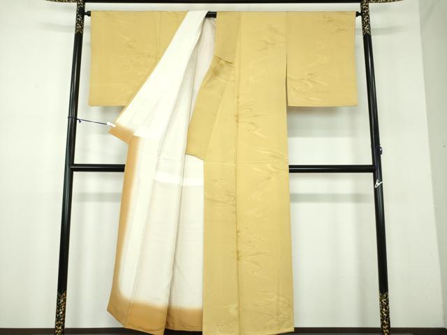 平和屋着物●上質な色無地　立波地紋　飴色　正絹　逸品　DABD1021ps