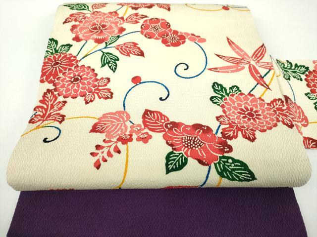 平和屋着物○九寸名古屋帯 型染 草花文 鬼しぼ縮緬 正絹 逸品 