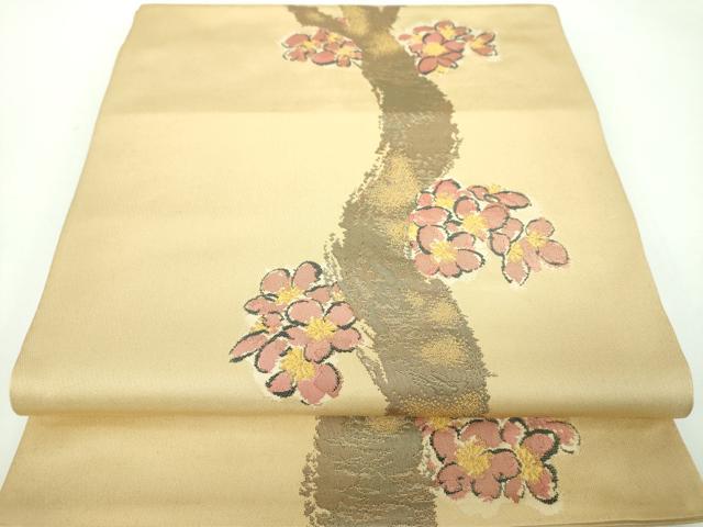 平和屋着物●桝屋高尾　六通柄　本袋帯　槍梅　金糸　正絹　逸品　DABD1125ps 平和屋着物○桝屋高尾 六通柄 本袋帯 槍梅 金糸 正絹 逸品