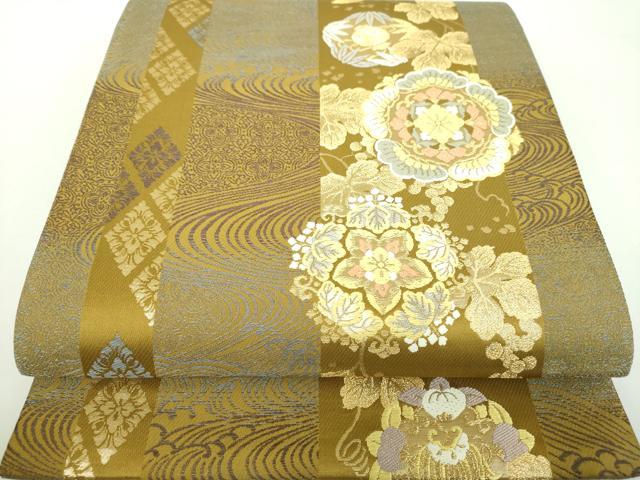 平和屋着物●西陣　じゅらく謹製　六通柄袋帯　唐織　黄金絲　流水花間道　金糸　正絹　24ｋ　逸品　DABD1137ps 31,200円