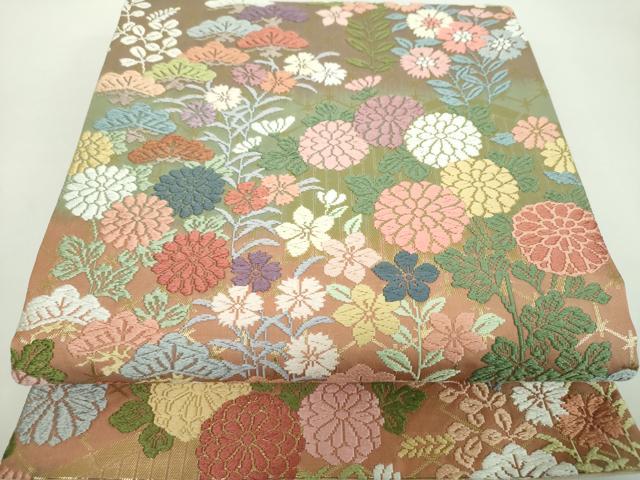 平和屋着物●六通柄袋帯　唐織　秋草文　金糸　正絹　逸品　DABD1157ps