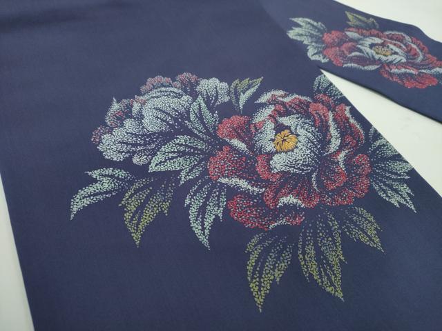 平和屋着物○塩瀬 九寸名古屋帯 駒刺繍 牡丹文 金銀彩 正絹 逸品
