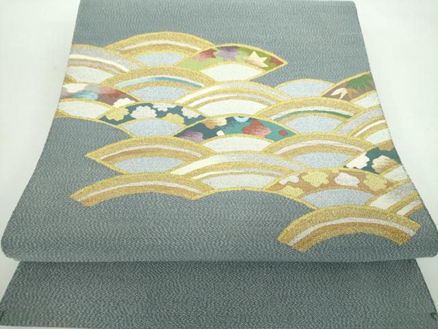 平和屋着物○爪掻き本綴れ 八寸名古屋帯 作家物 青海波花文 金銀糸 