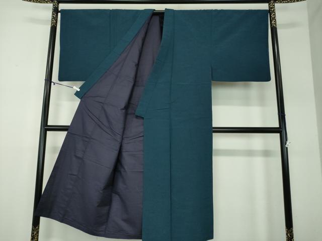 平和屋着物●男性　紬　色無地　濃藍色　正絹　逸品　DABD1391ps_2