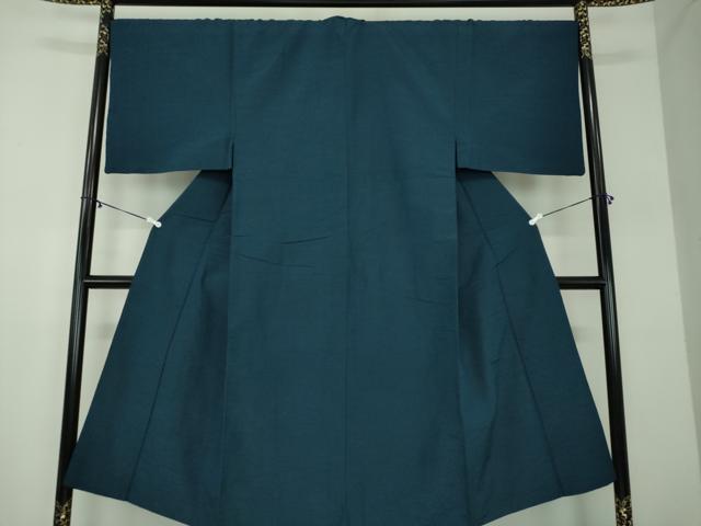 平和屋着物●男性　紬　色無地　濃藍色　正絹　逸品　DABD1391ps_1