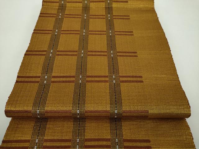 平和屋着物●本場黄八丈　八寸名古屋帯　一重帯　格子間道　正絹　逸品　DABD1474ps 平和屋着物○本場黄八丈 八寸名古屋帯 一重帯 格子間道 正絹 逸品