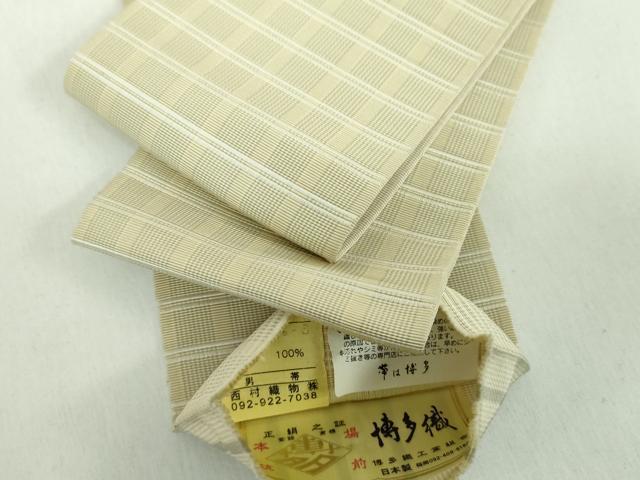 平和屋着物●男性　本場筑前博多織　角帯　格子　西村織物謹製　博多金ラベル　証紙付き　正絹　逸品　DABD1502ps 27,885円