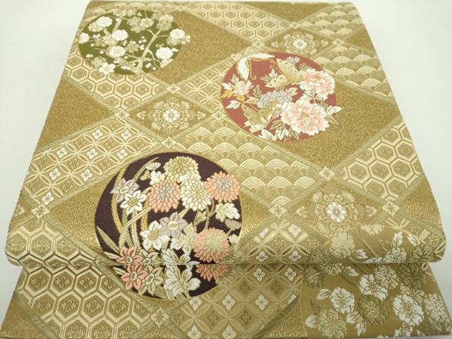 平和屋着物○六通柄袋帯 唐織 舞蝶花丸文 金糸 鈴乃屋扱い