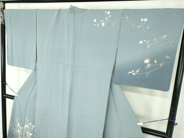 平和屋着物●訪問着　友禅　作家物　手描き　子猫　枝花文　暈し染め　正絹　逸品　DABD1589ps_2