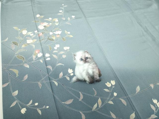 平和屋着物●訪問着　友禅　作家物　手描き　子猫　枝花文　暈し染め　正絹　逸品　DABD1589ps_4