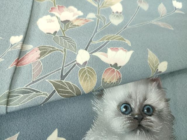 平和屋着物●訪問着　友禅　作家物　手描き　子猫　枝花文　暈し染め　正絹　逸品　DABD1589ps_5