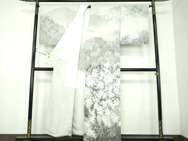 平和屋着物●訪問着　渡橋樹林風景　枝垂れ桜　暈し染め　正絹　逸品　DABD1635ps_1