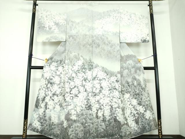 平和屋着物●訪問着　渡橋樹林風景　枝垂れ桜　暈し染め　正絹　逸品　DABD1635ps