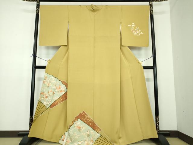 平和屋着物●京都の和装業の老舗一門　千切屋治兵衛　訪問着　駒刺繍　総刺繍　秋草文　金彩　反端付き　正絹　逸品　DABD1698ps_1
