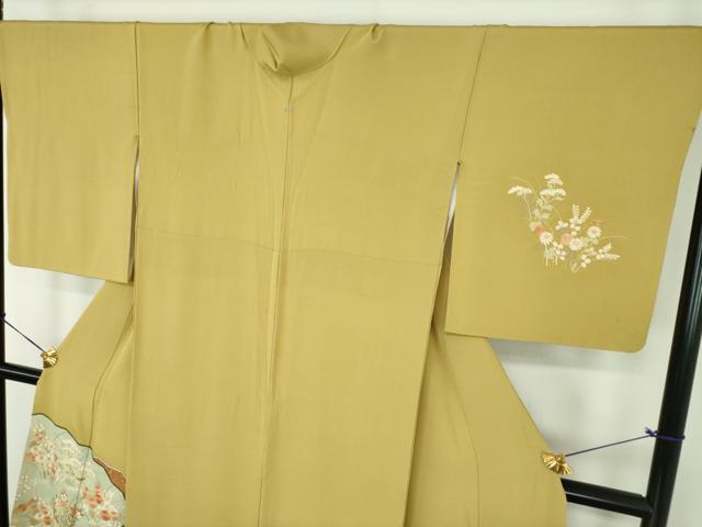 平和屋着物●京都の和装業の老舗一門　千切屋治兵衛　訪問着　駒刺繍　総刺繍　秋草文　金彩　反端付き　正絹　逸品　DABD1698ps_3