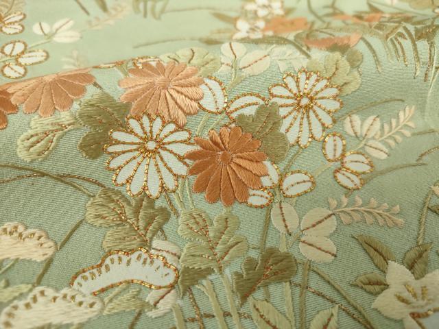 平和屋着物●京都の和装業の老舗一門　千切屋治兵衛　訪問着　駒刺繍　総刺繍　秋草文　金彩　反端付き　正絹　逸品　DABD1698ps_6
