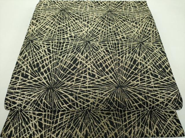 平和屋着物●龍村美術織物　九寸開き名古屋帯　敷松葉　黒地　金糸　正絹　逸品　DABD1705ps