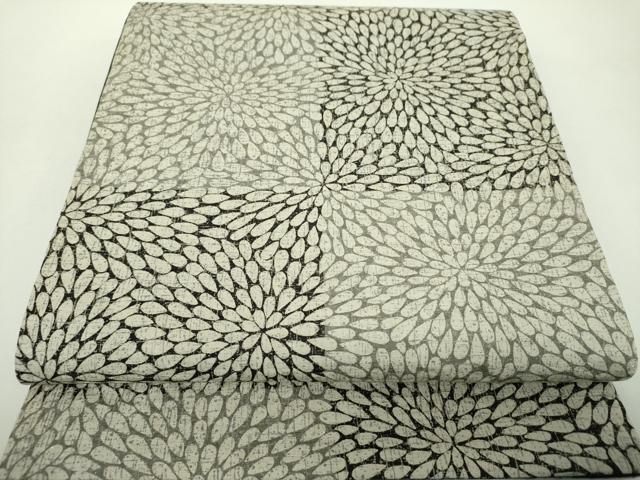 平和屋着物○全通柄袋帯 紬地 市松花文 金通し地 正絹 逸品 未使用 