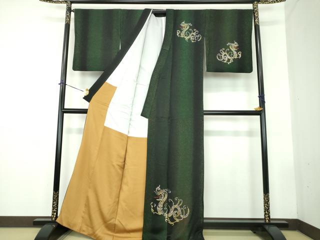 平和屋着物●訪問着　ラインストーン　スパンコール　飛龍　黒地　ラメ糸　正絹　逸品　DABD1835ps_2