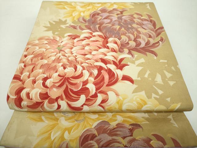 平和屋着物●アンティーク　大正ロマン　全通柄袋帯　刺繍　乱菊　正絹　逸品　DABD1956ps