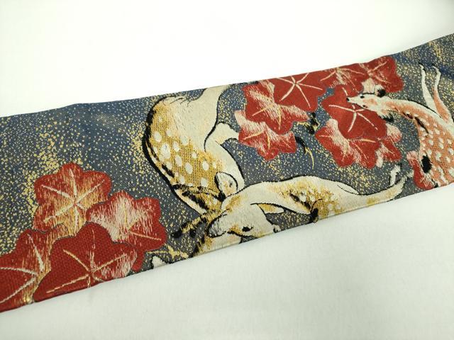 平和屋着物●アンティーク　大正ロマン　九寸名古屋帯　唐織　楓鹿文　金糸　正絹　逸品　DABD1958ps_5