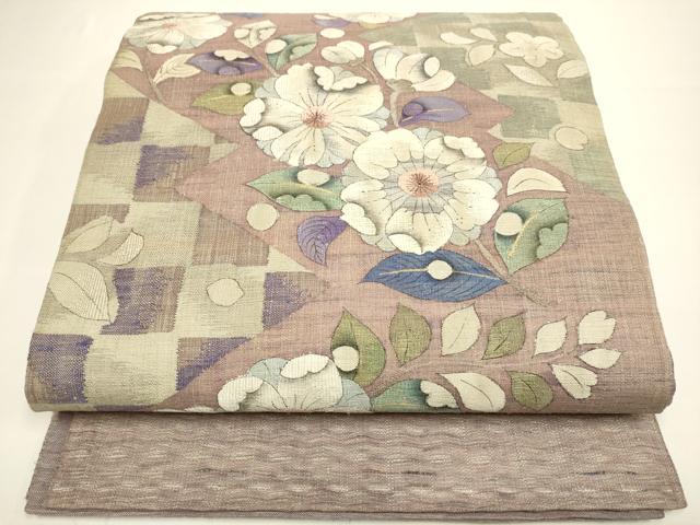 平和屋着物▽太鼓柄袋帯　スリーシーズン　春夏秋　すくい織　辻が花　金糸　正絹　逸品　DABD2041du