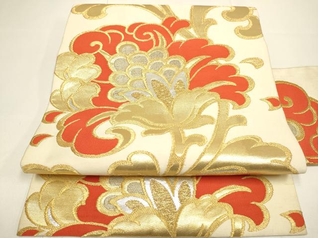 平和屋着物●西陣　川島織物　九寸名古屋帯　更紗花文　金銀糸　正絹　逸品　DABD2079du