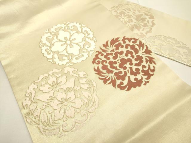 平和屋着物●西陣　川島織物　九寸名古屋帯　花丸文　金糸　正絹　逸品　DABD2199du_1