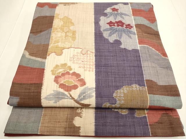 平和屋着物●塩瀬　九寸名古屋帯　作家物　ろうけつ染め　カトレア　正絹　逸品　CABC8456dy 平和屋着物○塩瀬 九寸名古屋帯 作家物 手描き 枝花文 正絹 逸品
