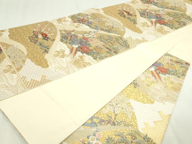 平和屋本店▼六通柄袋帯　唐織　九百錦　尾長鳥花文　松竹梅　本金箔　正絹　24ｋ　逸品　DABD3294sf_6