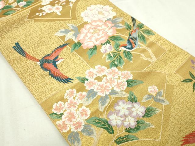 平和屋本店▼六通柄袋帯　唐織　地紙花鳥文　本金二重箔　正絹　24ｋ　逸品　DABD3383sf_1